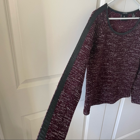 Maison Scotch Scotch & Soda Mixed Tweed Leather Trim Burgundy Sweater Size XS - Picture 4 of 8